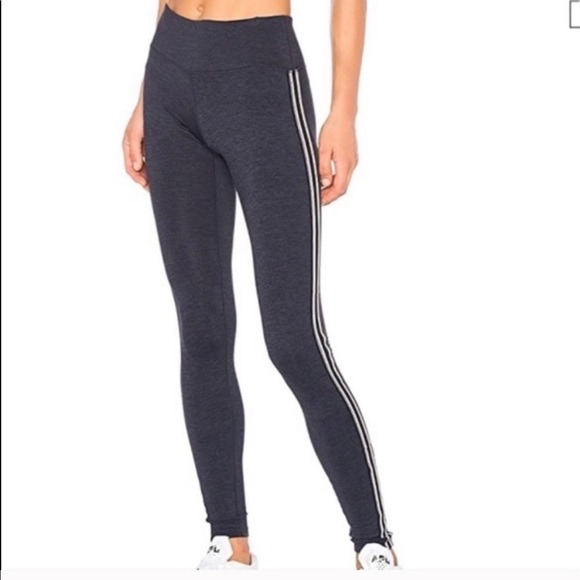 Spiritual Gangster Practice Navy Strip Leggings - Picture 1 of 8
